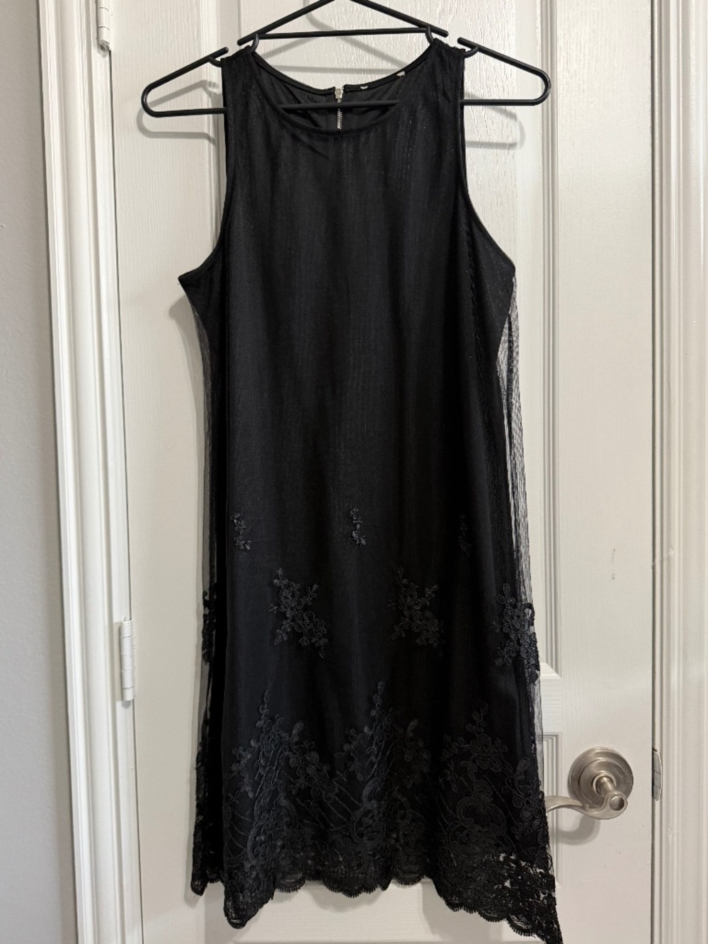 Black Mesh Lace Overlay Sleeveless Shift Dress L